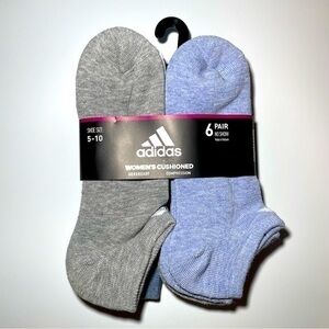 Adidas women’s no show socks 6 pairs size 5-10 gray blue white